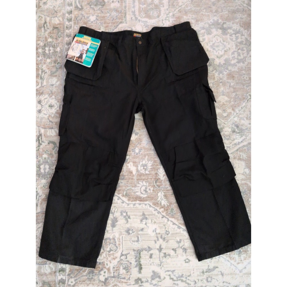NEW BLAKLADER Canvas Work Pants 1630 Mens 50x30 Black Knee Pouch Cargo